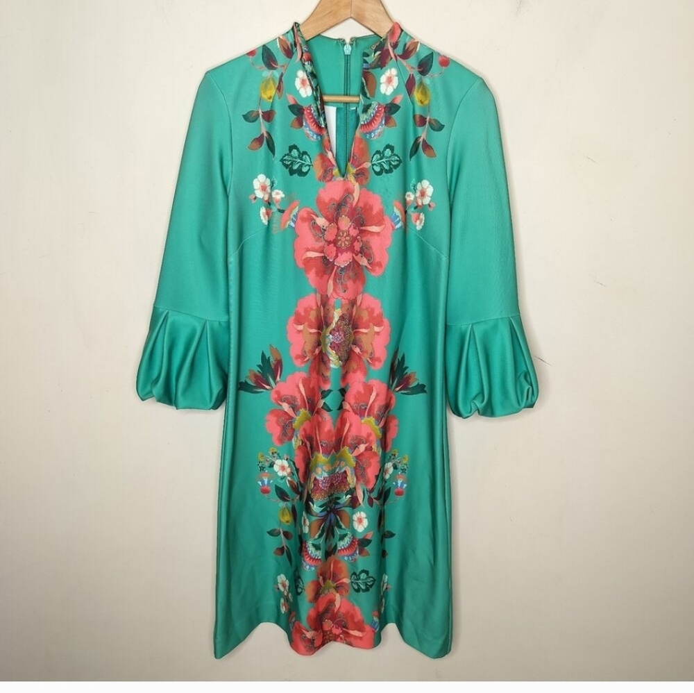 Floral Teal Dress with Pink Accents Size L By New York And Company
